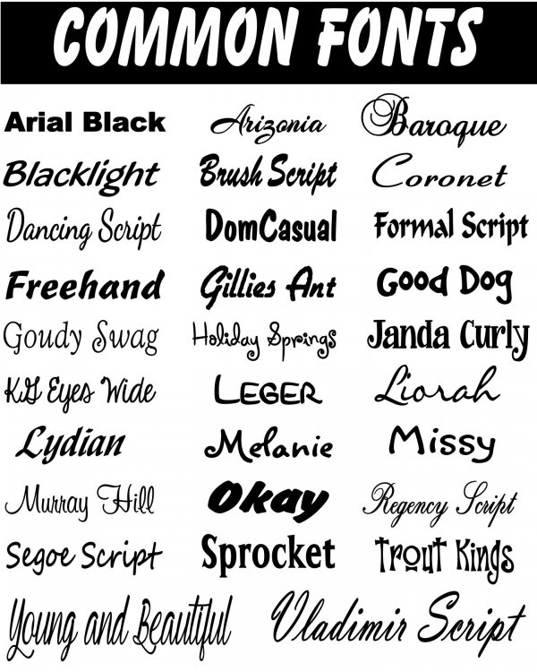 Font Styles Names List